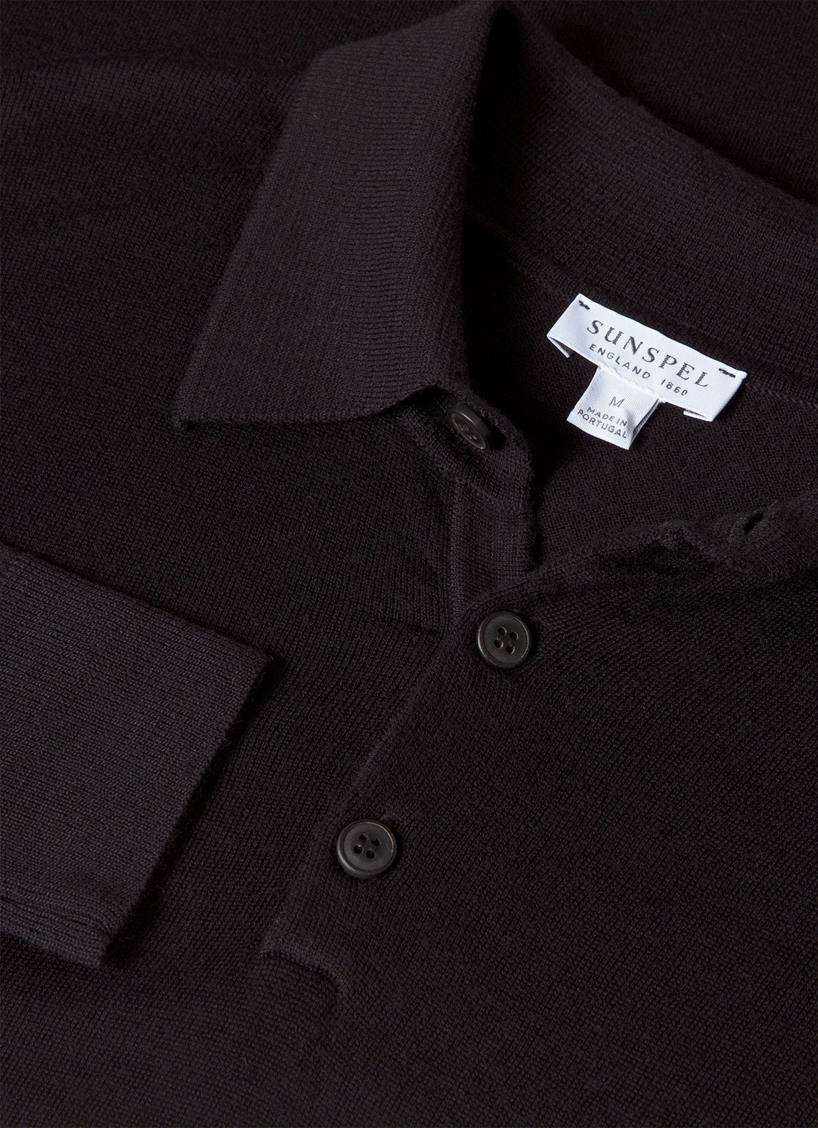 Men's Extra-Fine Merino Knitted Polo Shirt in Black