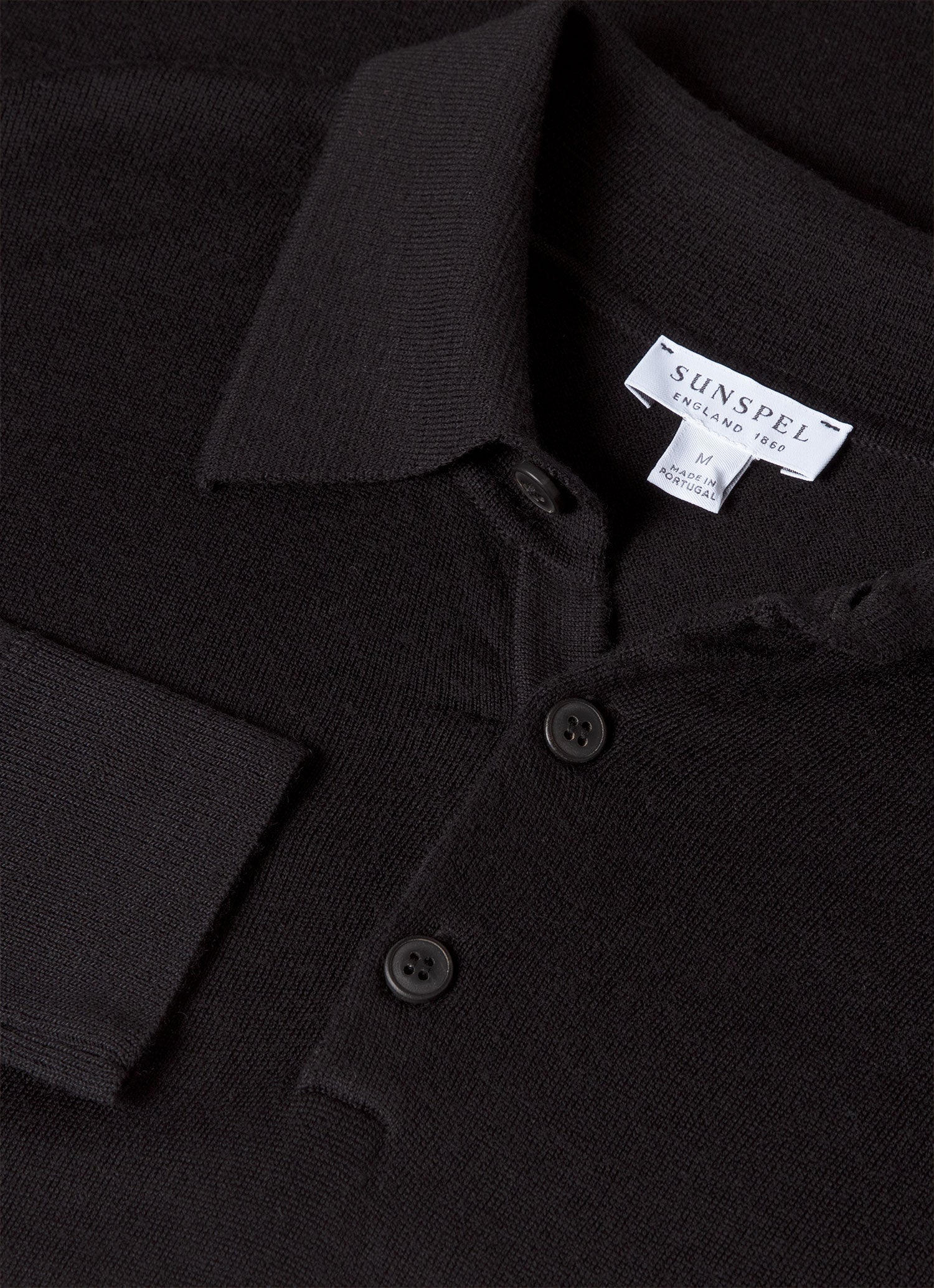 Men's Extra-Fine Merino Knitted Polo Shirt in Black