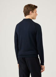 Men's Extra-Fine Merino Knitted Polo Shirt in Navy