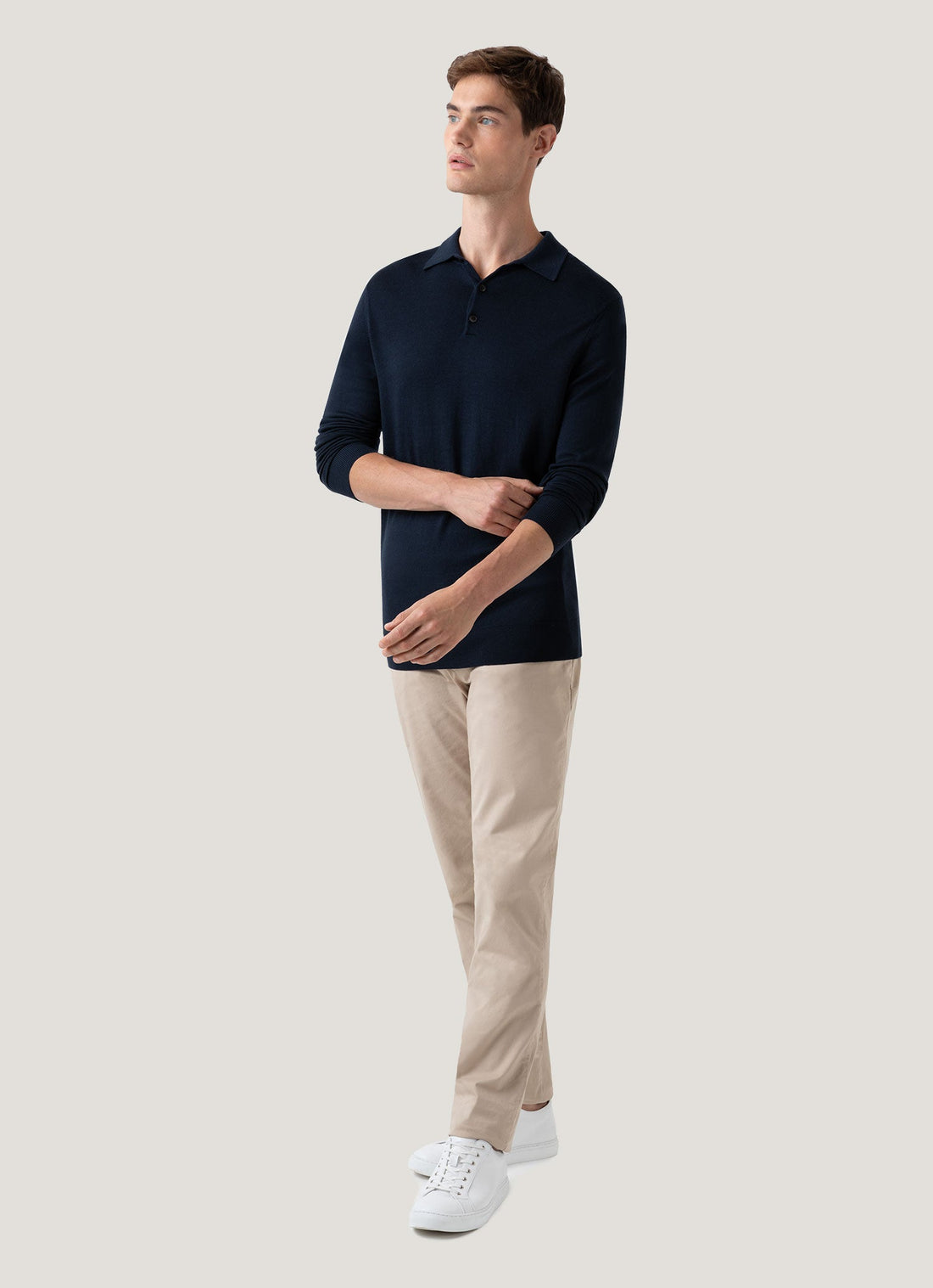 Men's Extra-Fine Merino Polo Shirt in Light Navy