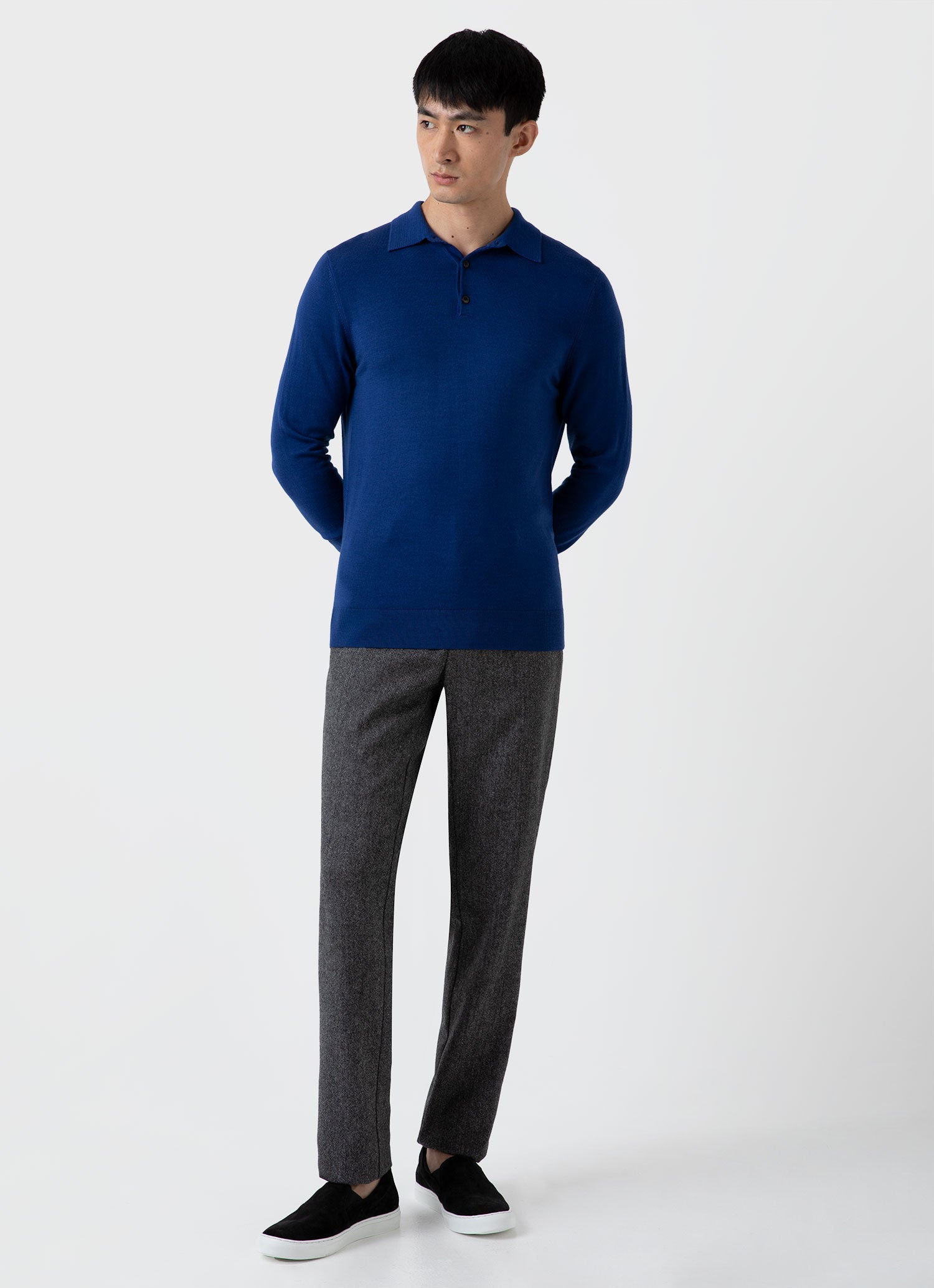 Men's Extra-Fine Merino Polo Shirt in Space Blue