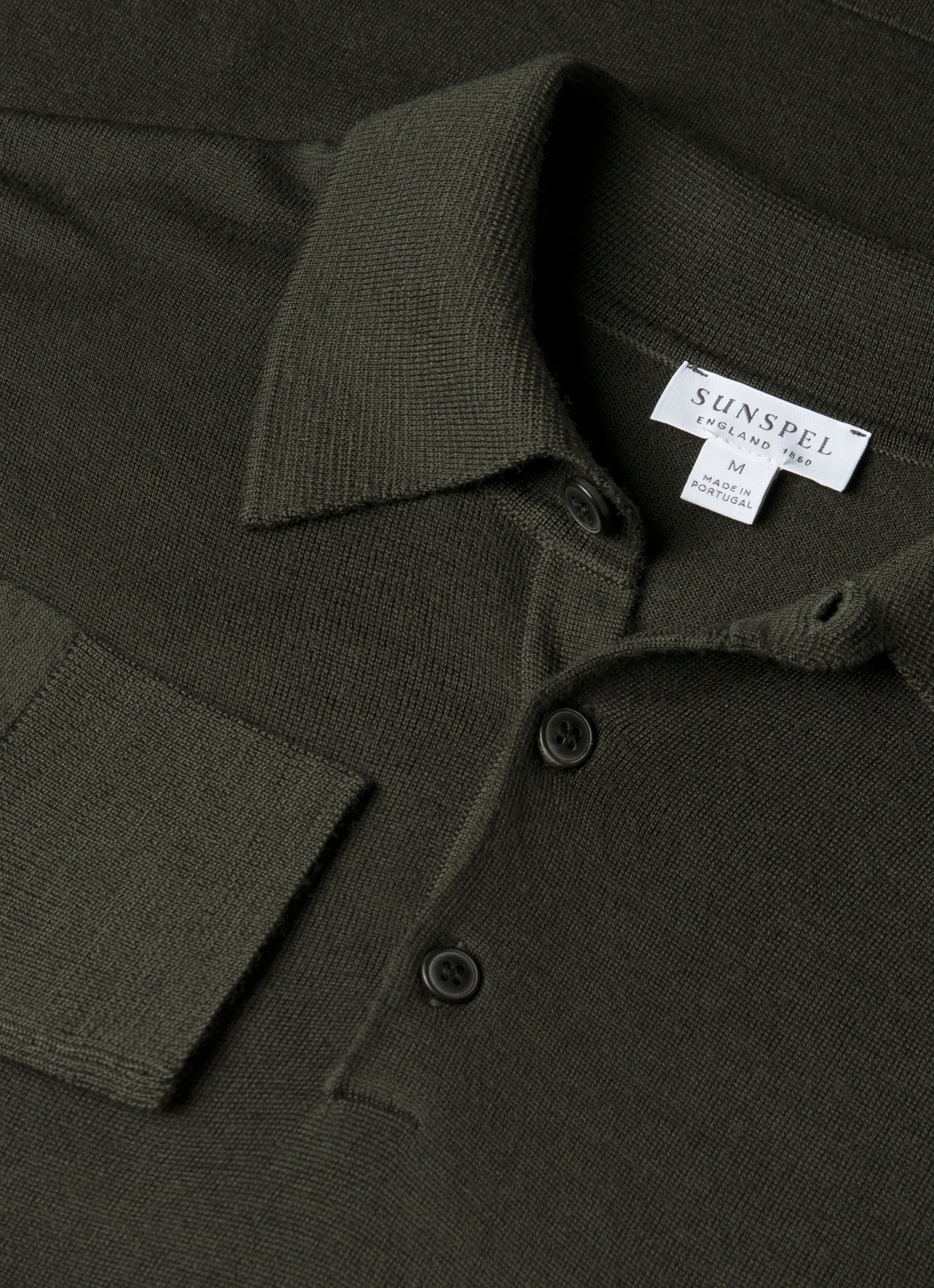 Men's Extra-Fine Merino Knitted Polo Shirt in Dark Green