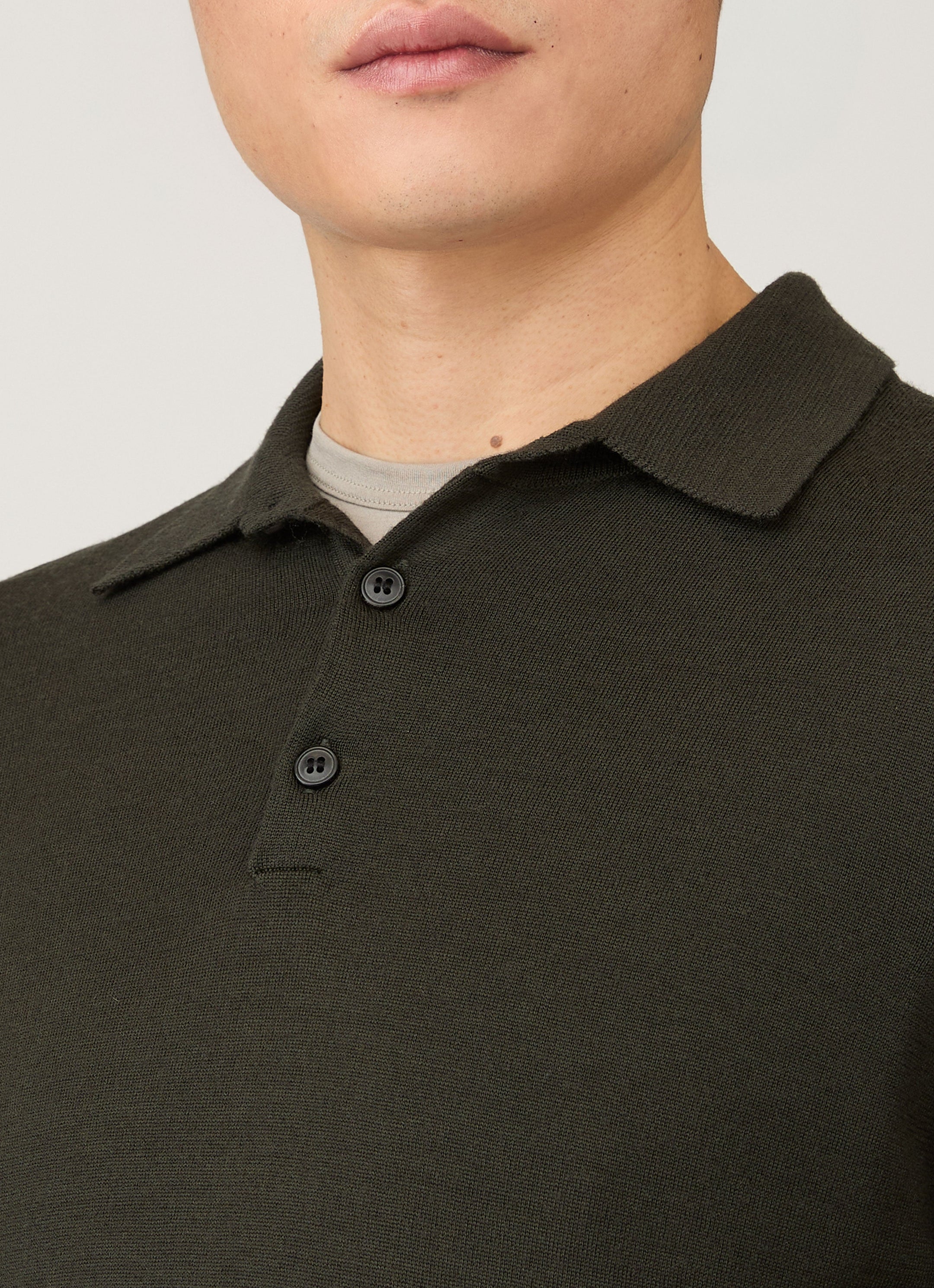 Men's Extra-Fine Merino Knitted Polo Shirt in Dark Green