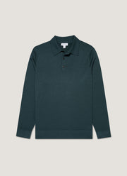 Men's Extra-Fine Merino Knitted Polo Shirt in Dark Petrol