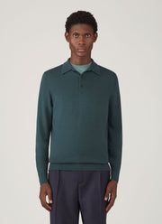 Men's Extra-Fine Merino Knitted Polo Shirt in Dark Petrol