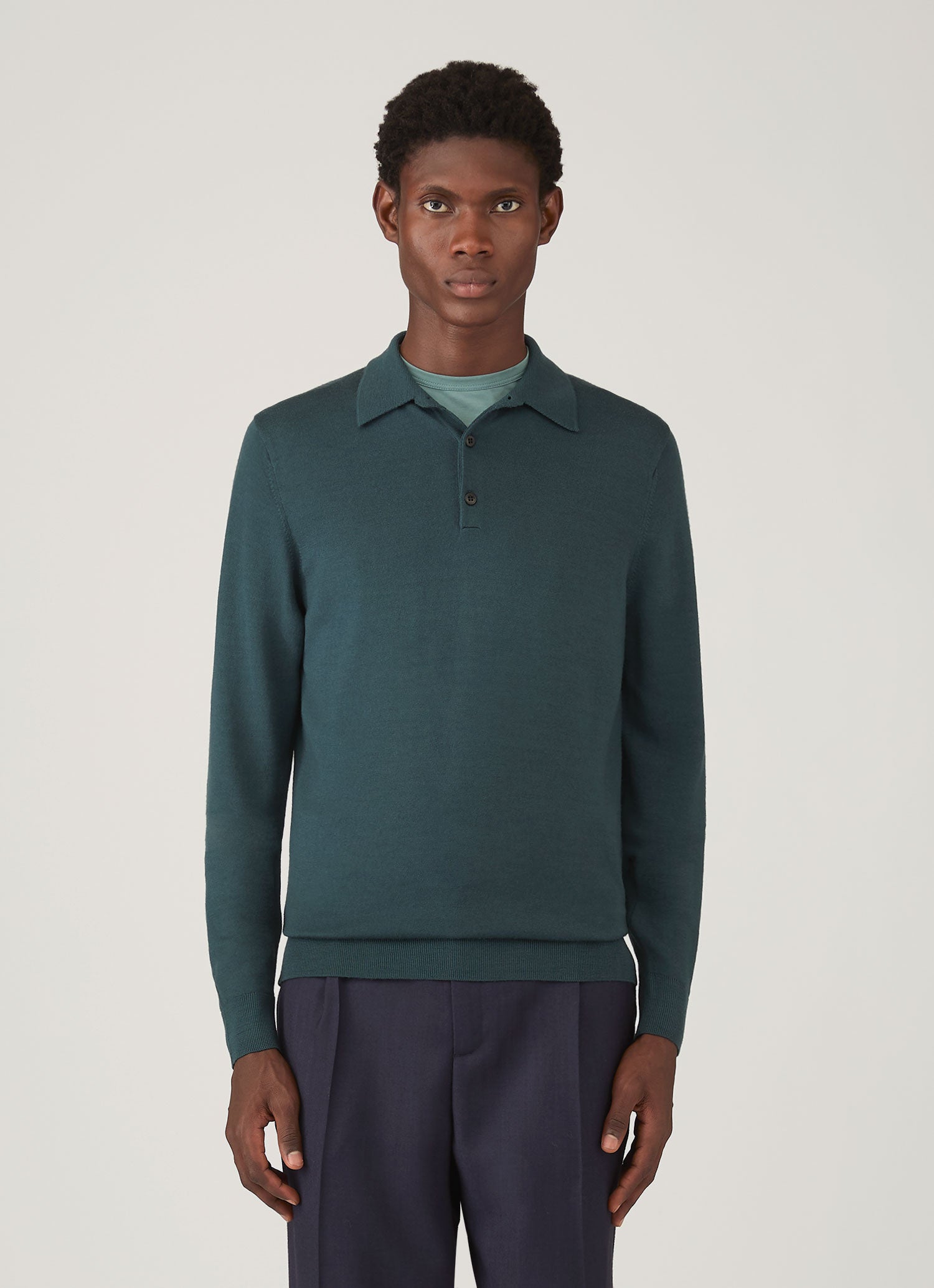 Men's Extra-Fine Merino Knitted Polo Shirt in Dark Petrol