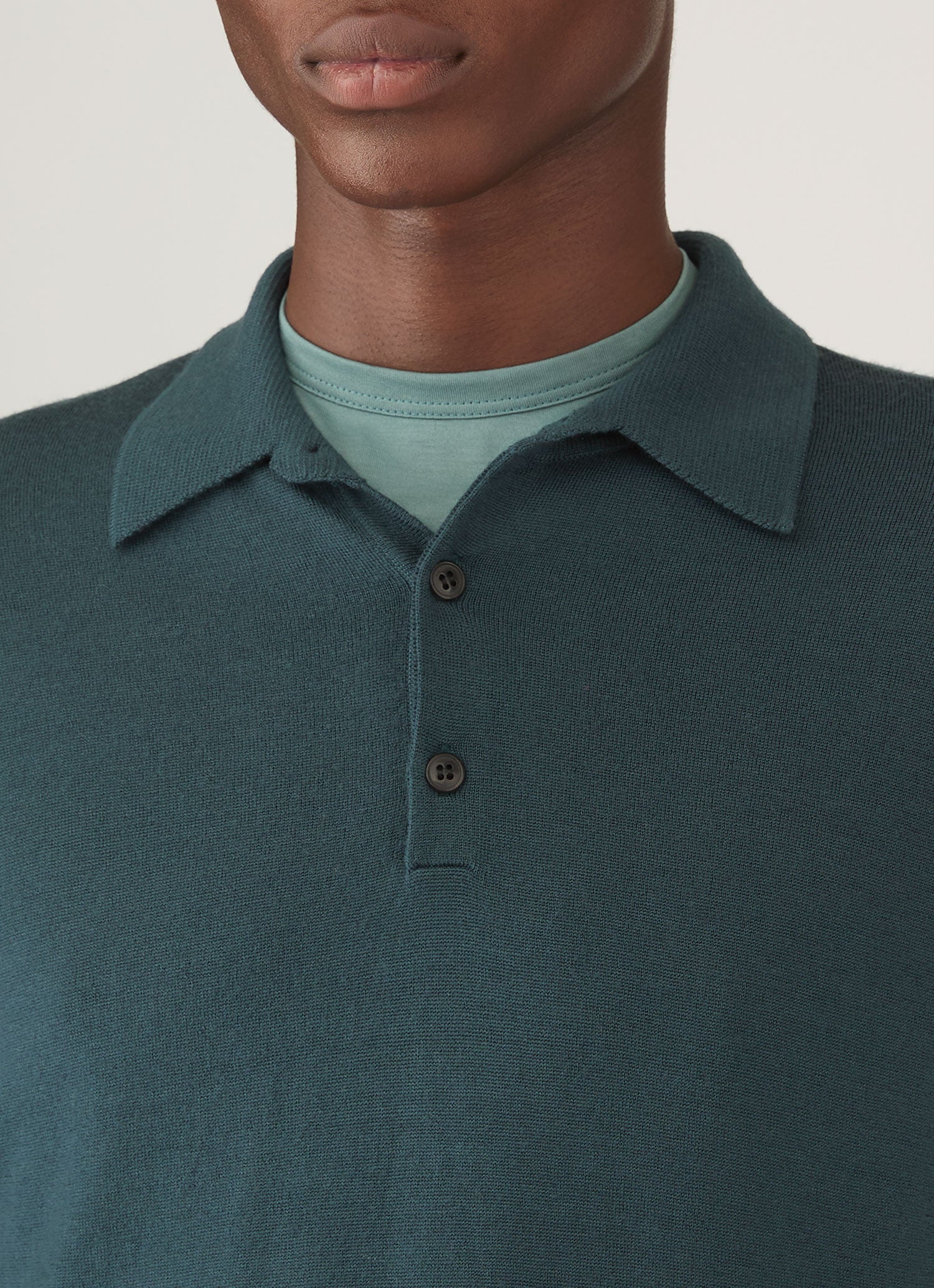 Men's Extra-Fine Merino Knitted Polo Shirt in Dark Petrol