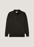Men's Extra-Fine Merino Knitted Polo Shirt in Charcoal Melange