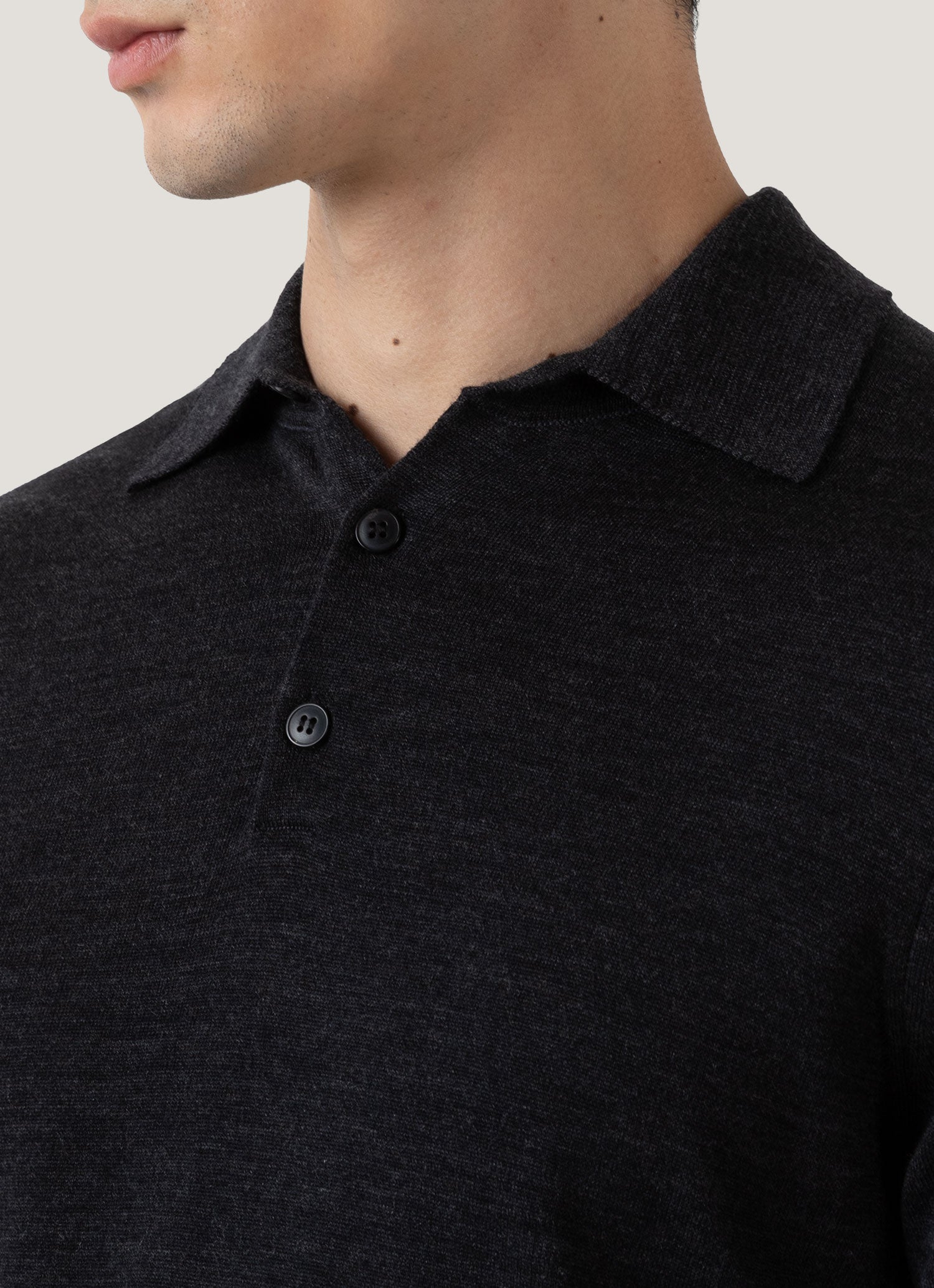 Men's Extra-Fine Merino Polo Shirt in Charcoal Melange