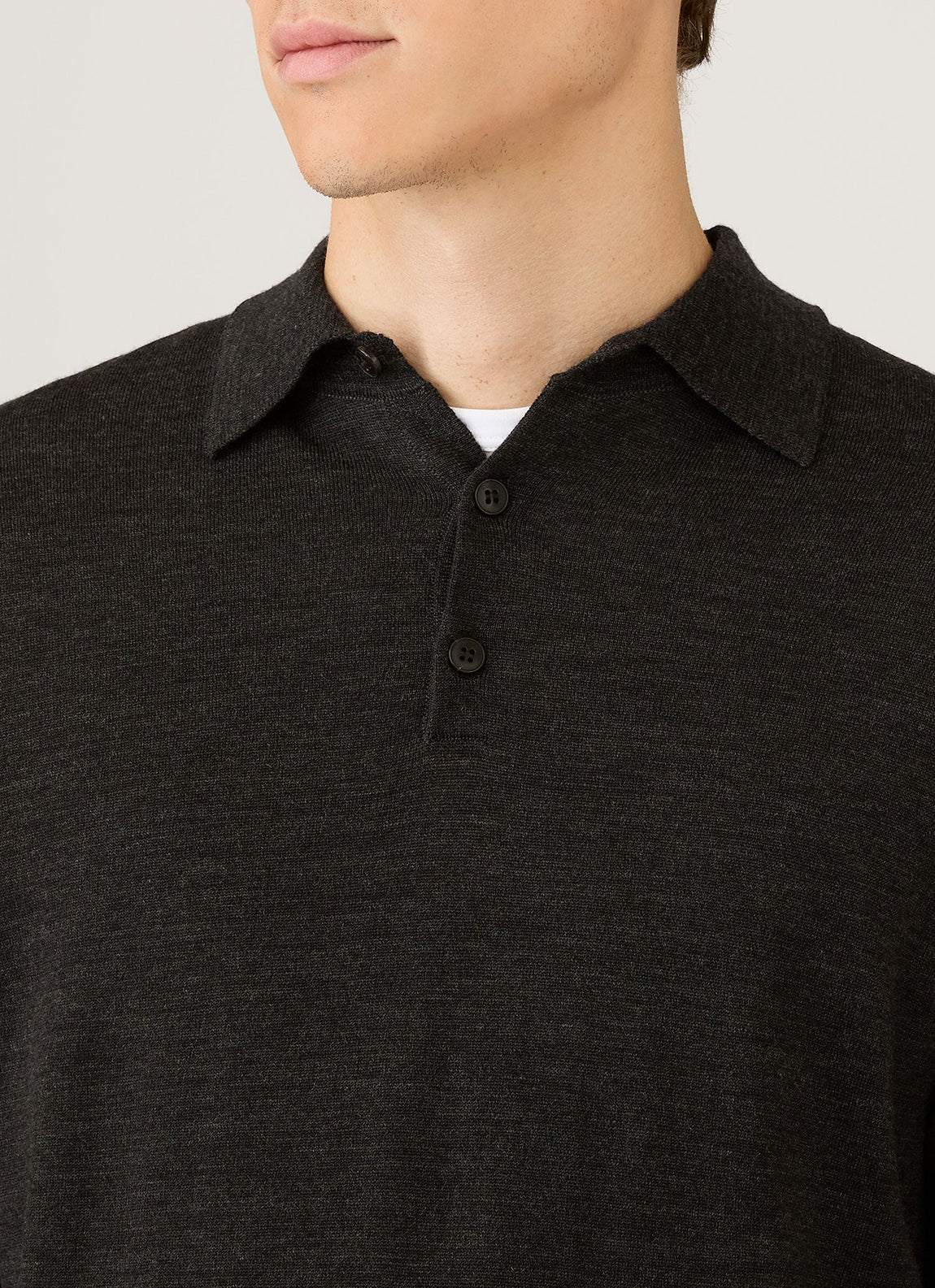 Men's Extra-Fine Merino Polo Shirt in Charcoal Melange