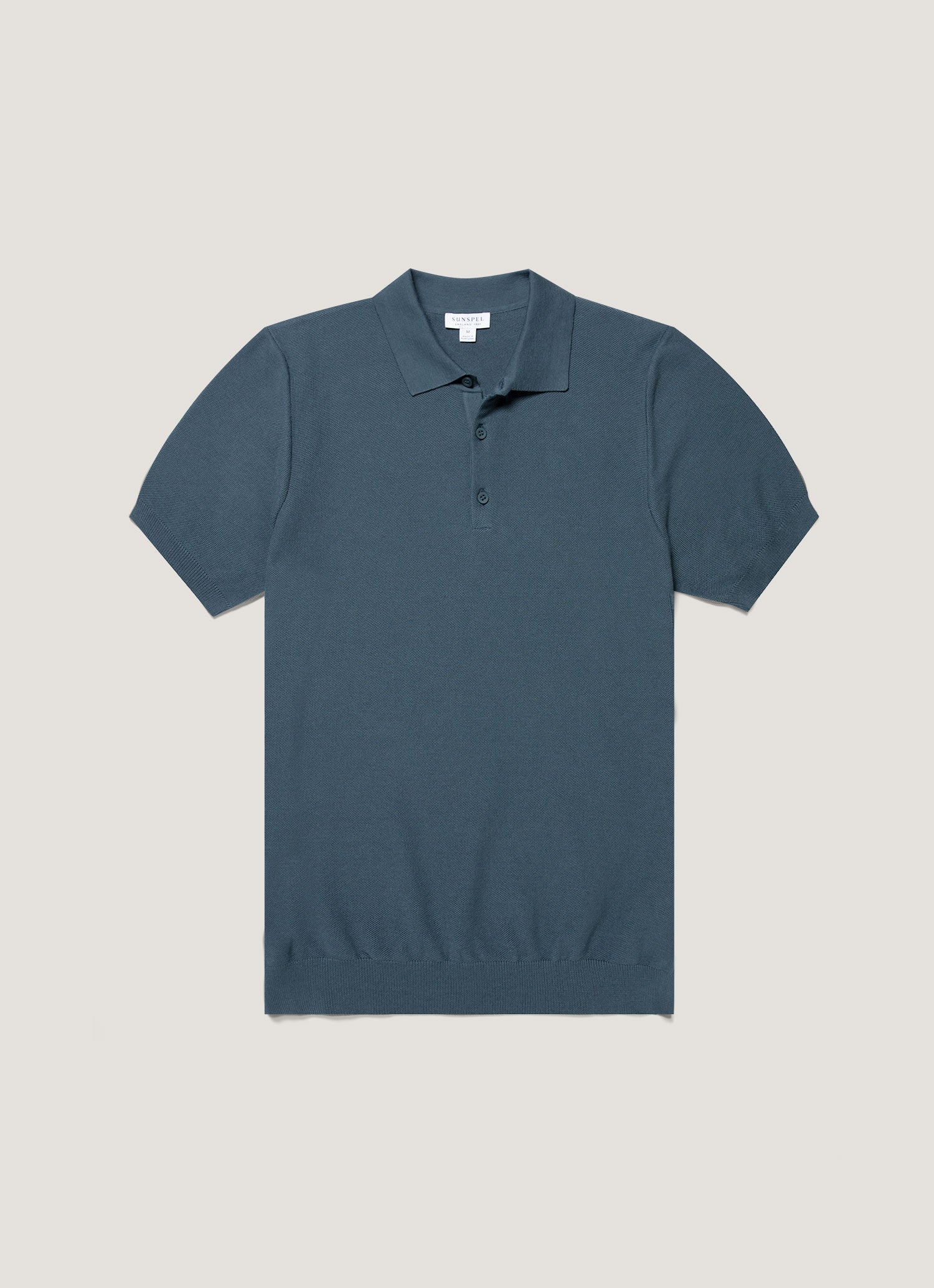 Men's Cotton Knit Polo Shirt in Slate Blue | Sunspel