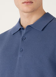 Men's Knit Polo Shirt in Soft Denim
