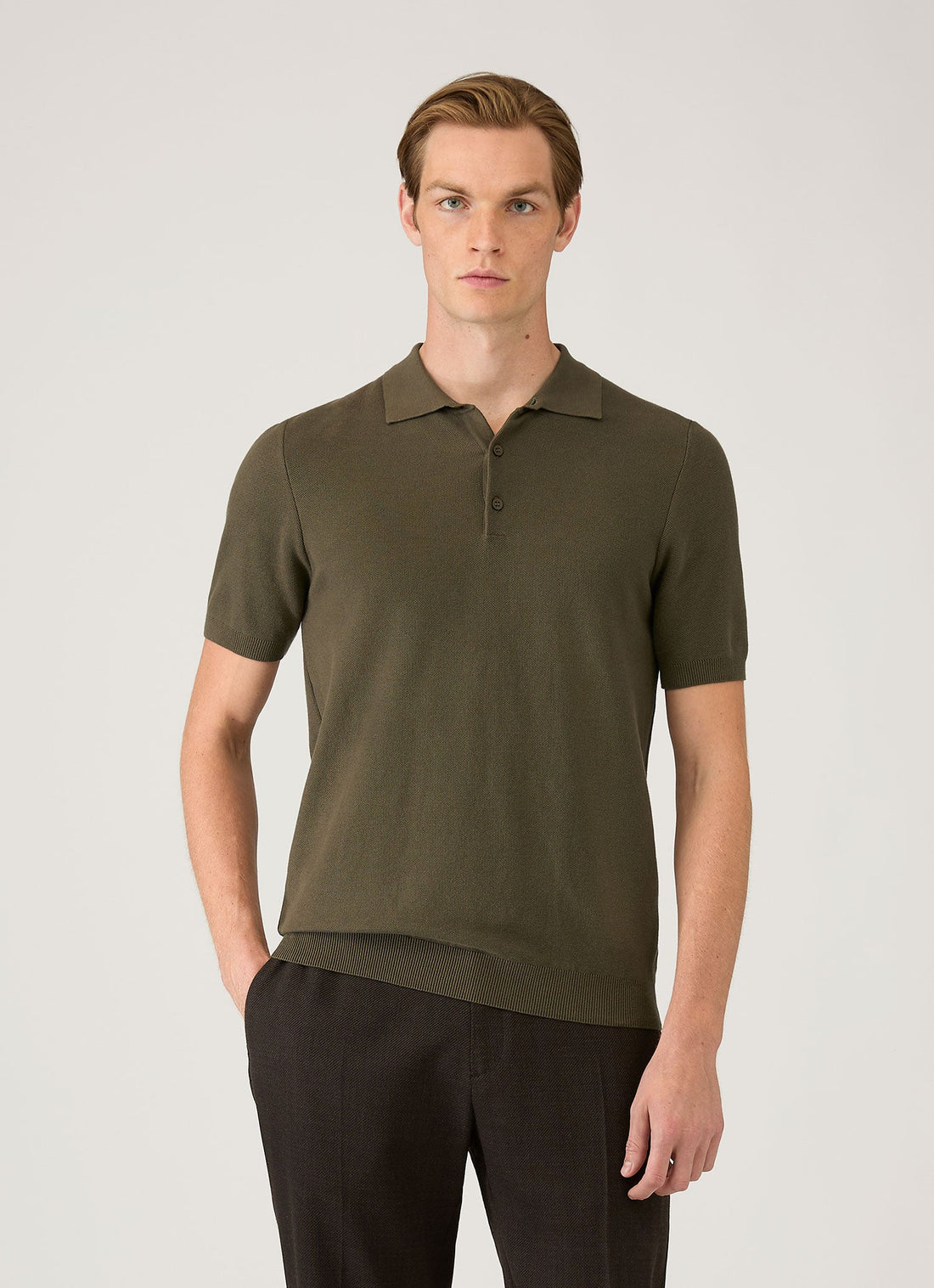 Men's Knit Polo Shirt in Khaki