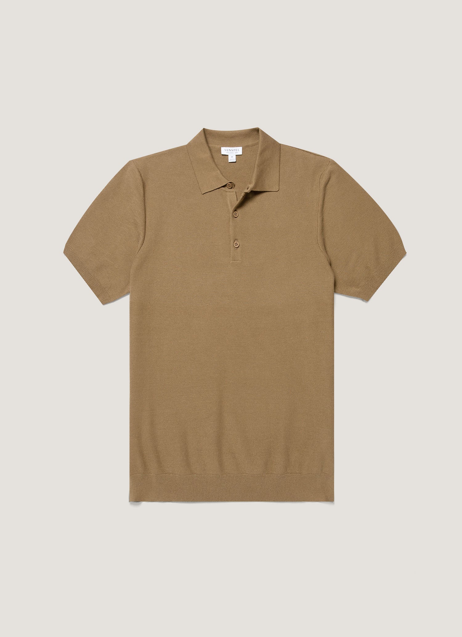 Men's Cotton Knit Polo Shirt in Dark Stone | Sunspel