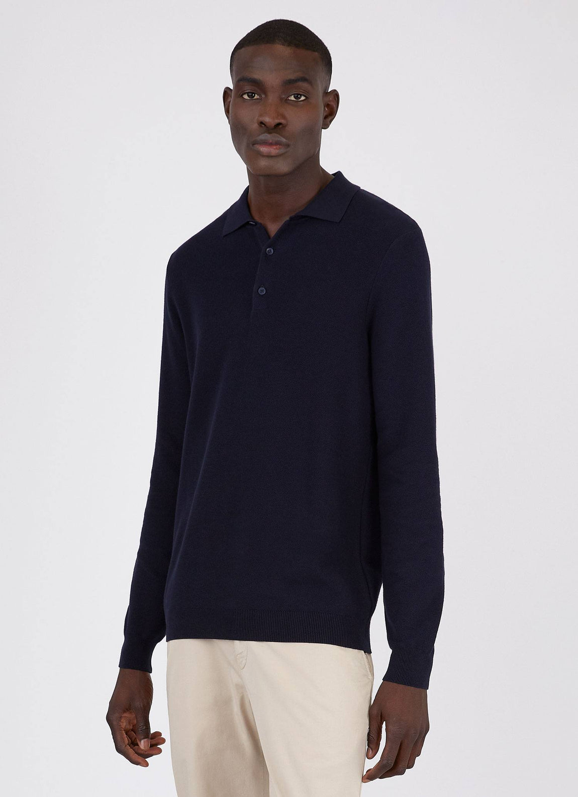 Men's Knit Long Sleeve Polo Shirt in Navy