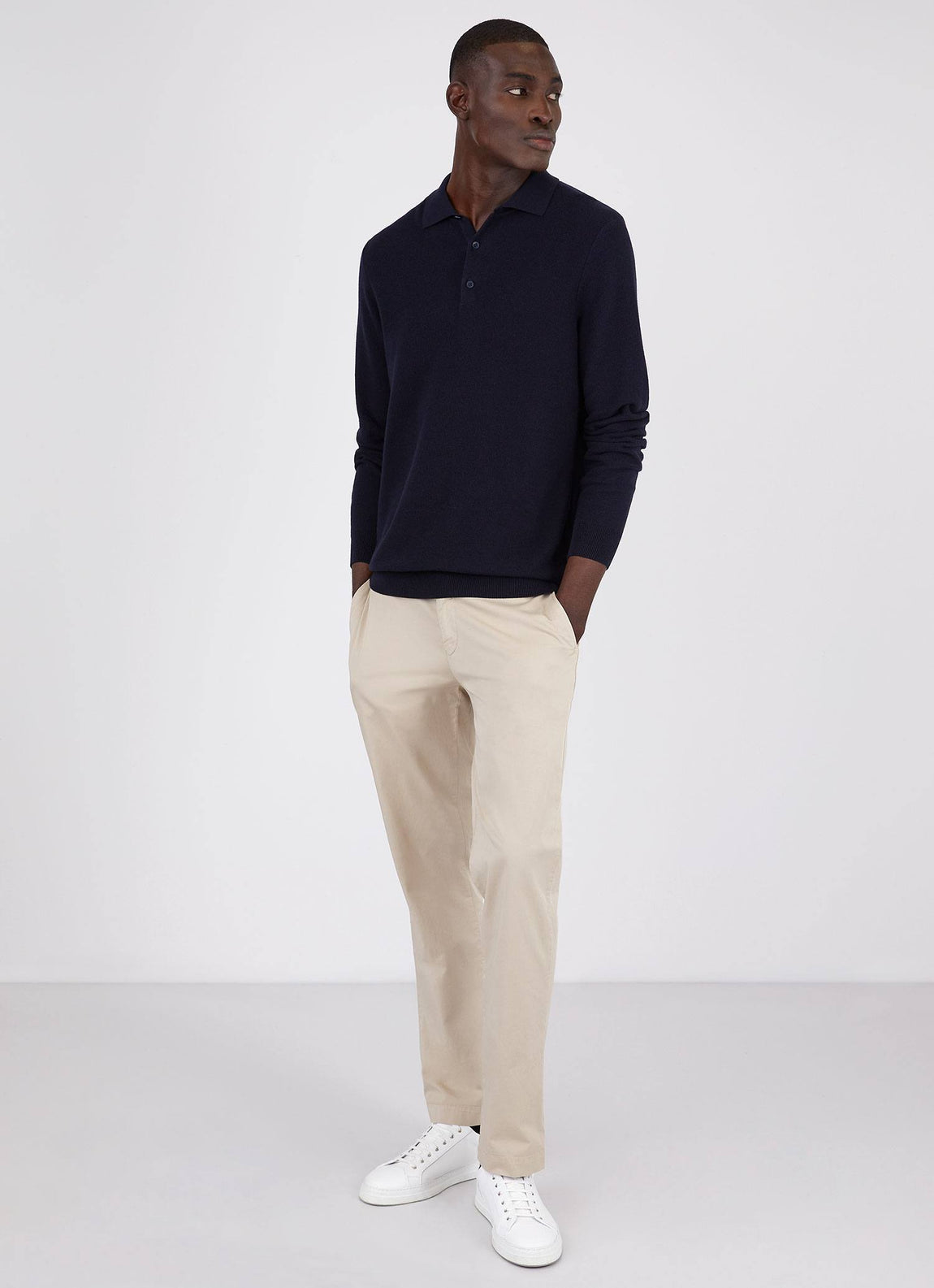 Men's Knit Long Sleeve Polo Shirt in Navy