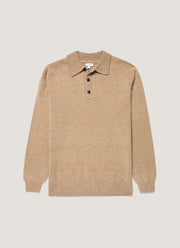 Men's Lambswool Knitted Polo Shirt in Sandstone