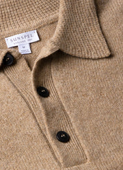 Men's Lambswool Knitted Polo Shirt in Sandstone