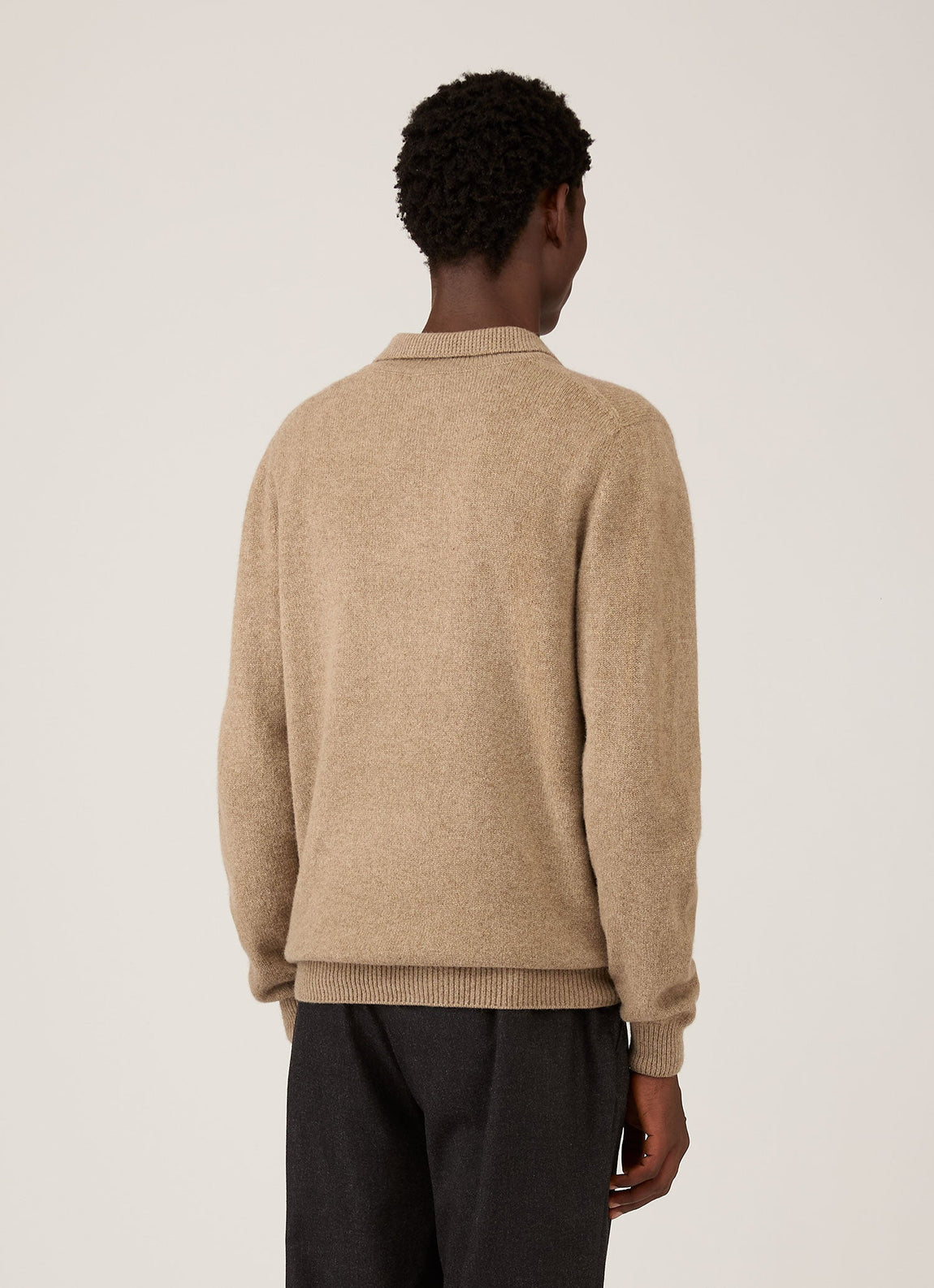 Men's Lambswool Knitted Polo Shirt in Sandstone