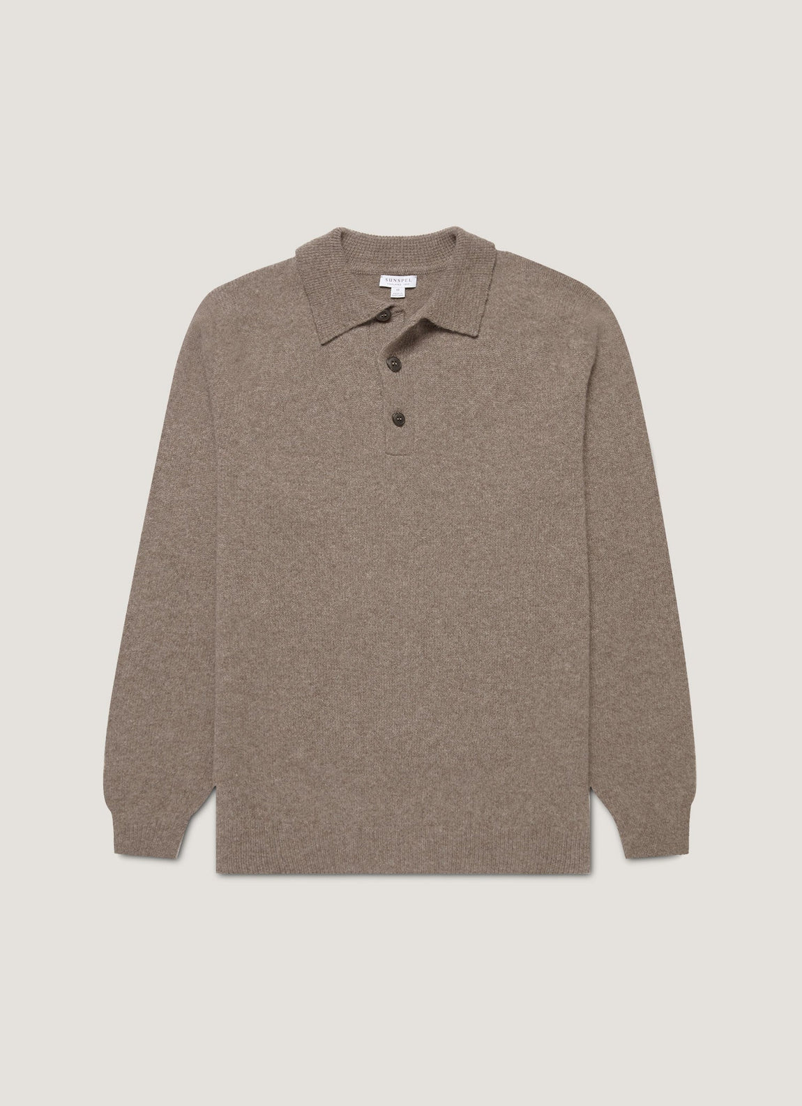 Men's Lambswool Knitted Polo Shirt in Bark