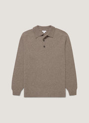Men's Lambswool Knitted Polo Shirt in Bark