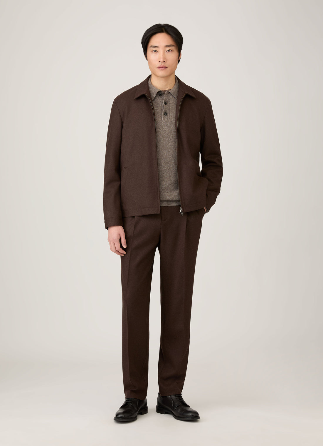 Men's Lambswool Knitted Polo Shirt in Bark