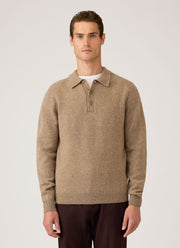 Men's Lambswool Knitted Polo Shirt in Taupe