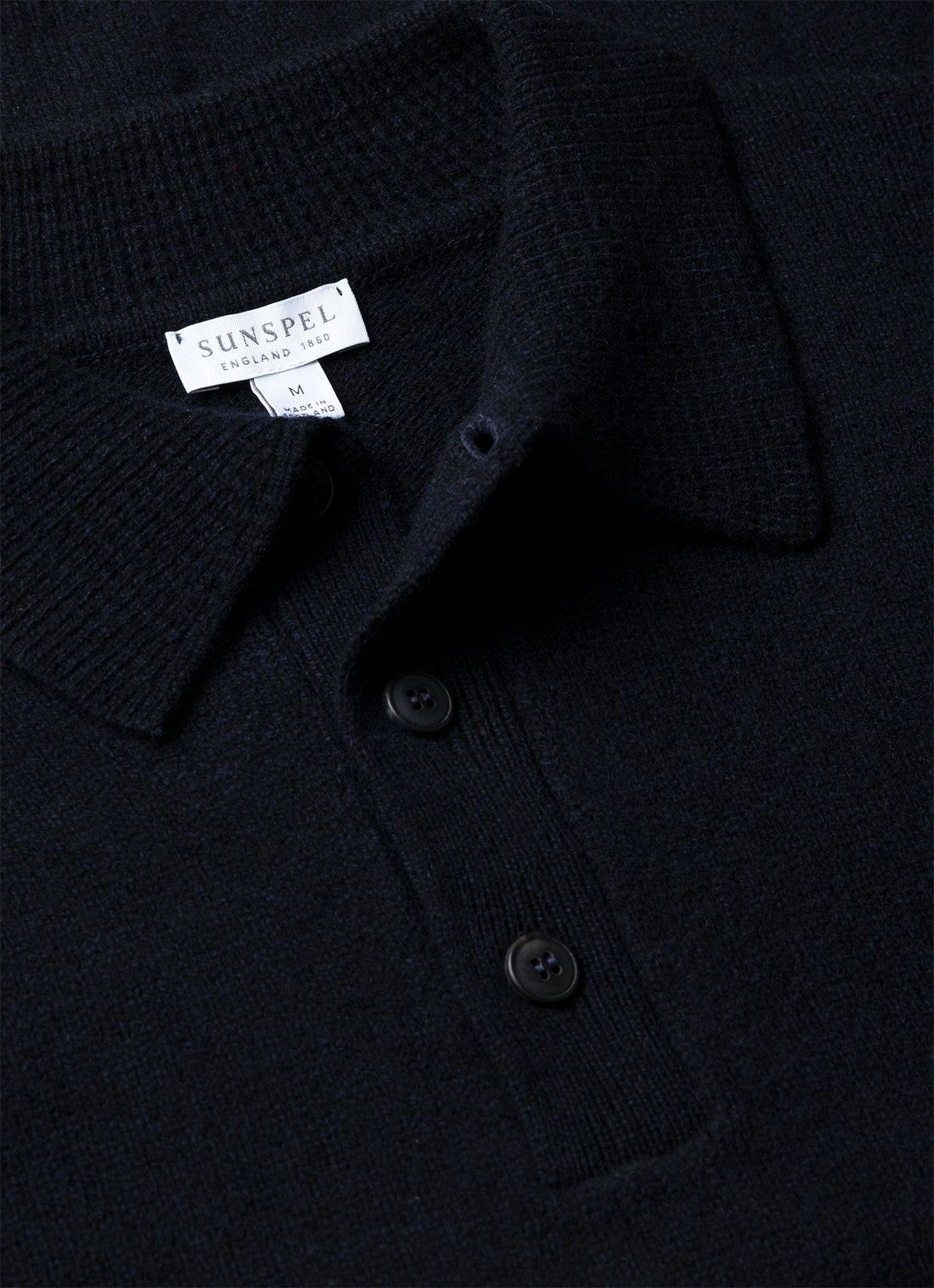 Men's Lambswool Knitted Polo Shirt in Dark Navy Mouline