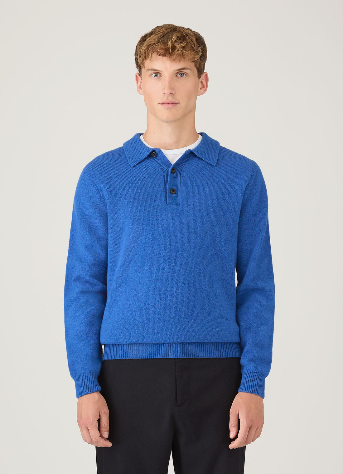 Men's Lambswool Polo Shirt in Cobalt