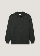 Men's Lambswool Polo Shirt in Dark Green Twist