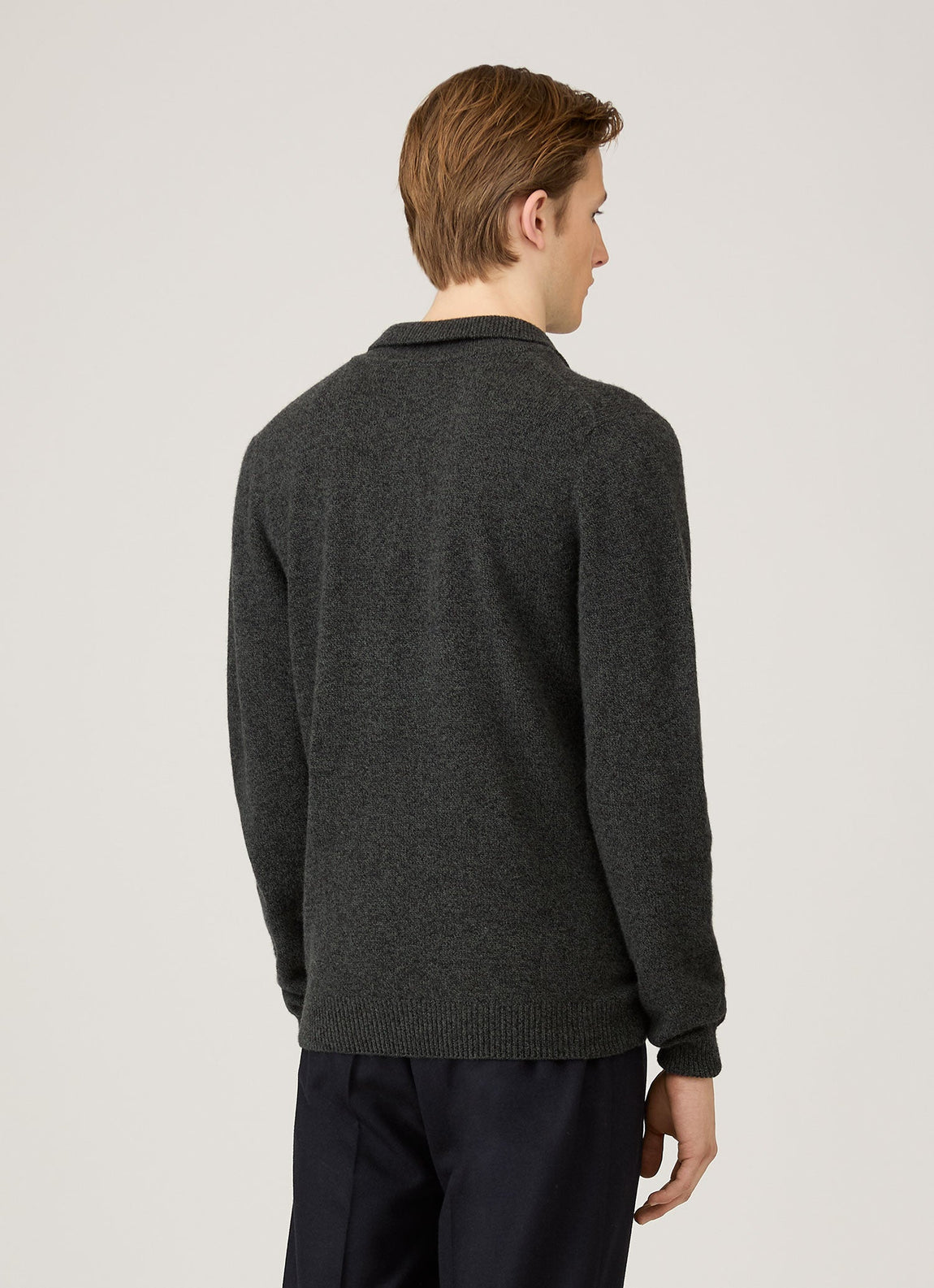 Men's Lambswool Knitted Polo Shirt in Dark Green Twist