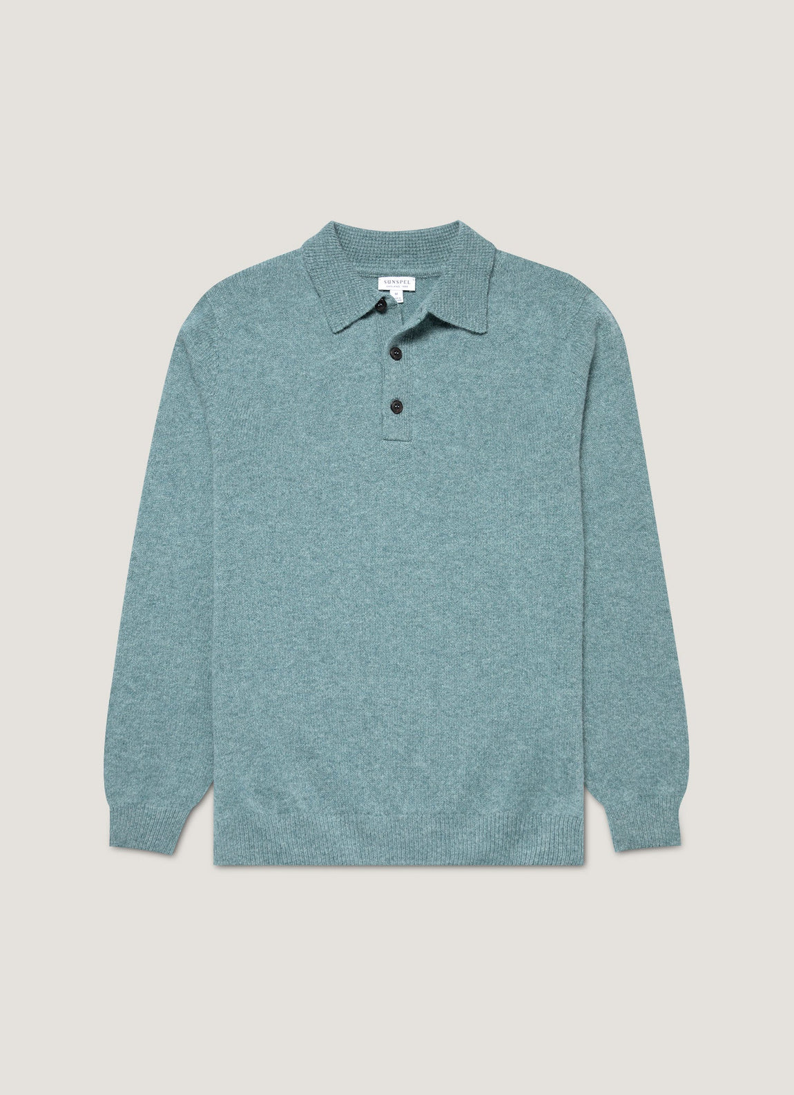 Men's Lambswool Knitted Polo Shirt in Steel Green