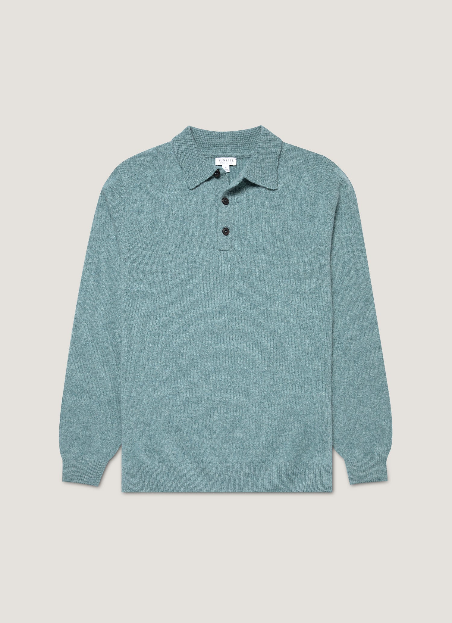 Men's Lambswool Knitted Polo Shirt in Steel Green
