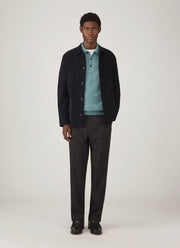 Men's Lambswool Knitted Polo Shirt in Steel Green