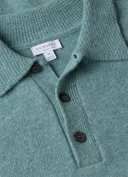 Men's Lambswool Knitted Polo Shirt in Steel Green
