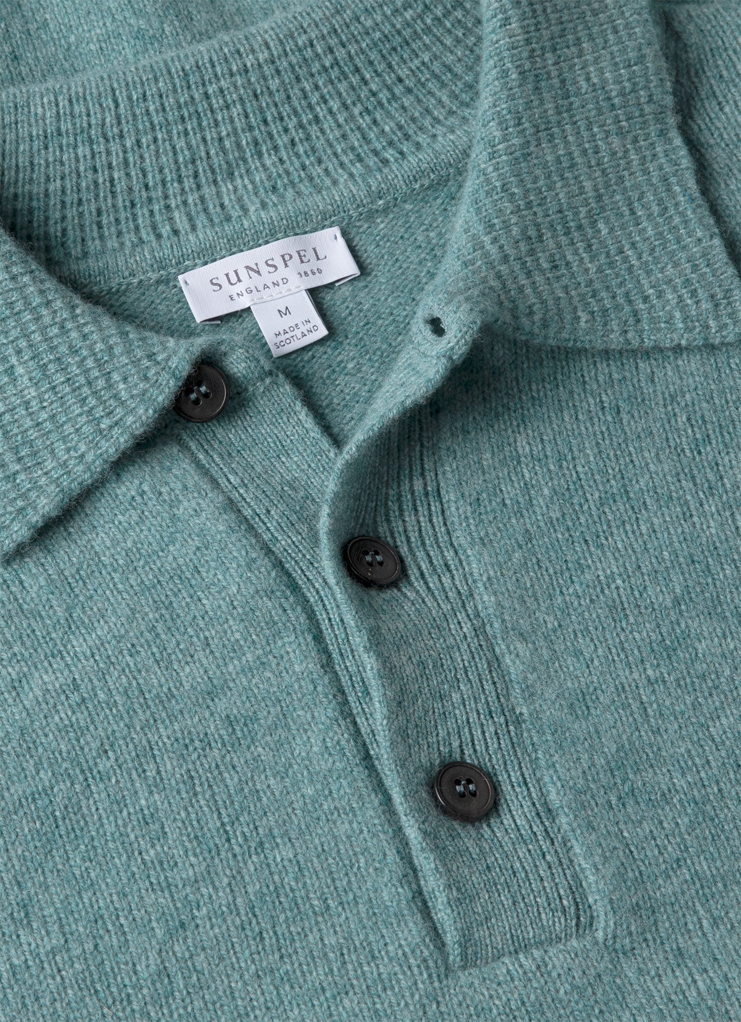Men's Lambswool Knitted Polo Shirt in Steel Green