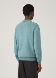 Men's Lambswool Knitted Polo Shirt in Steel Green
