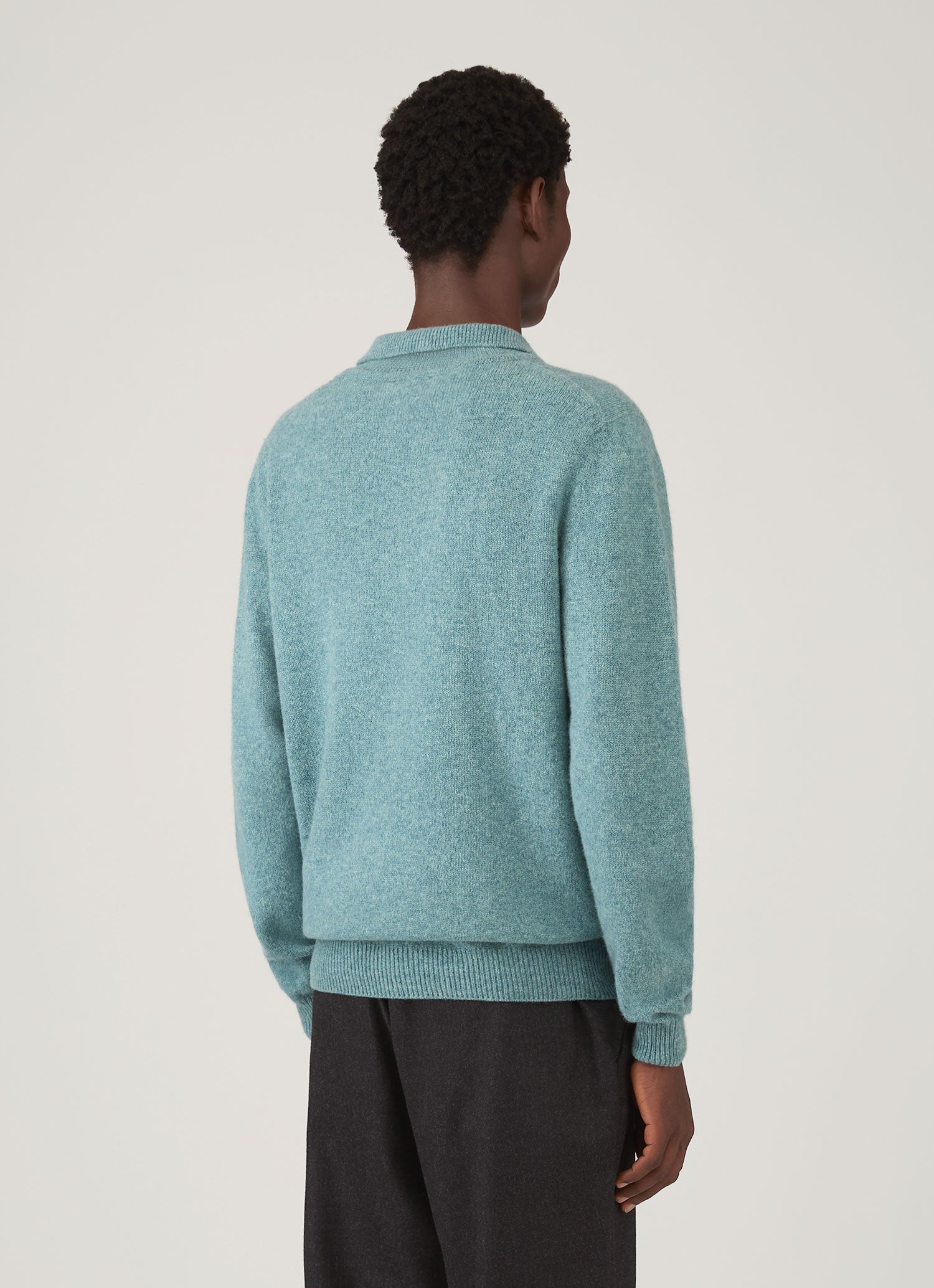 Men's Lambswool Knitted Polo Shirt in Steel Green