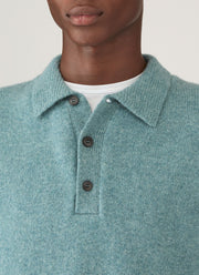 Men's Lambswool Knitted Polo Shirt in Steel Green
