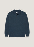Men's Lambswool Knitted Polo Shirt in Dark Petrol Twist