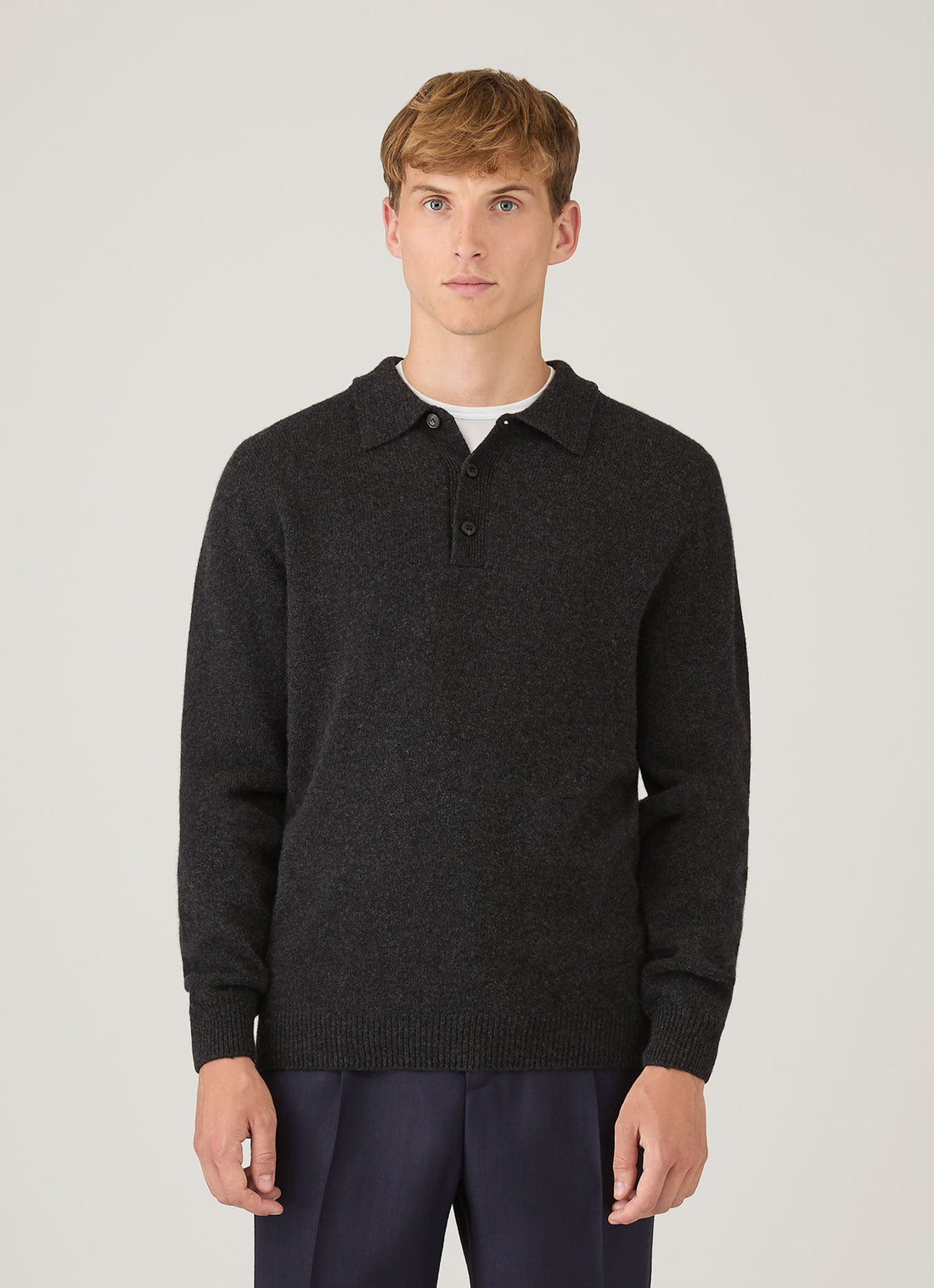 Men's Lambswool Polo Shirt in Charcoal Melange