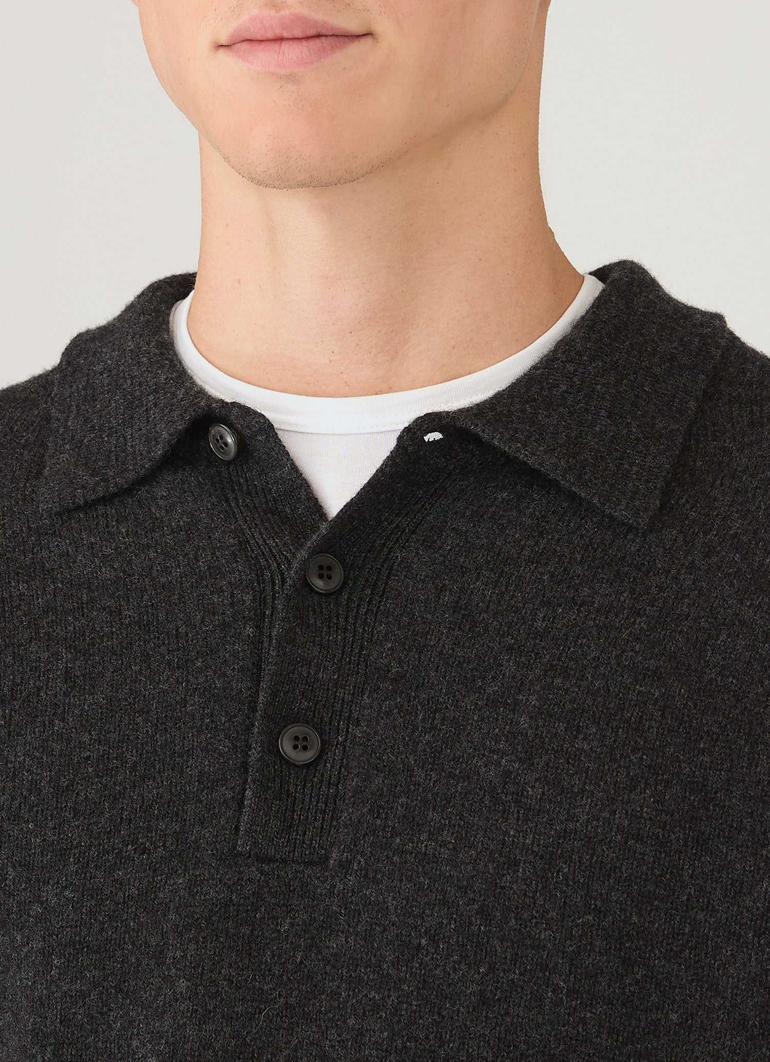Men's Lambswool Polo Shirt in Charcoal Melange