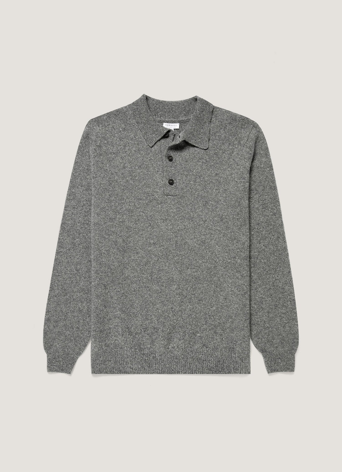 Men's Lambswool Knitted Polo Shirt in Mid Grey Melange