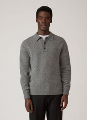 Men's Lambswool Knitted Polo Shirt in Mid Grey Melange