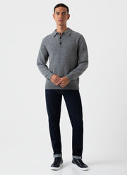 Men's Lambswool Polo Shirt in Mid Grey Melange