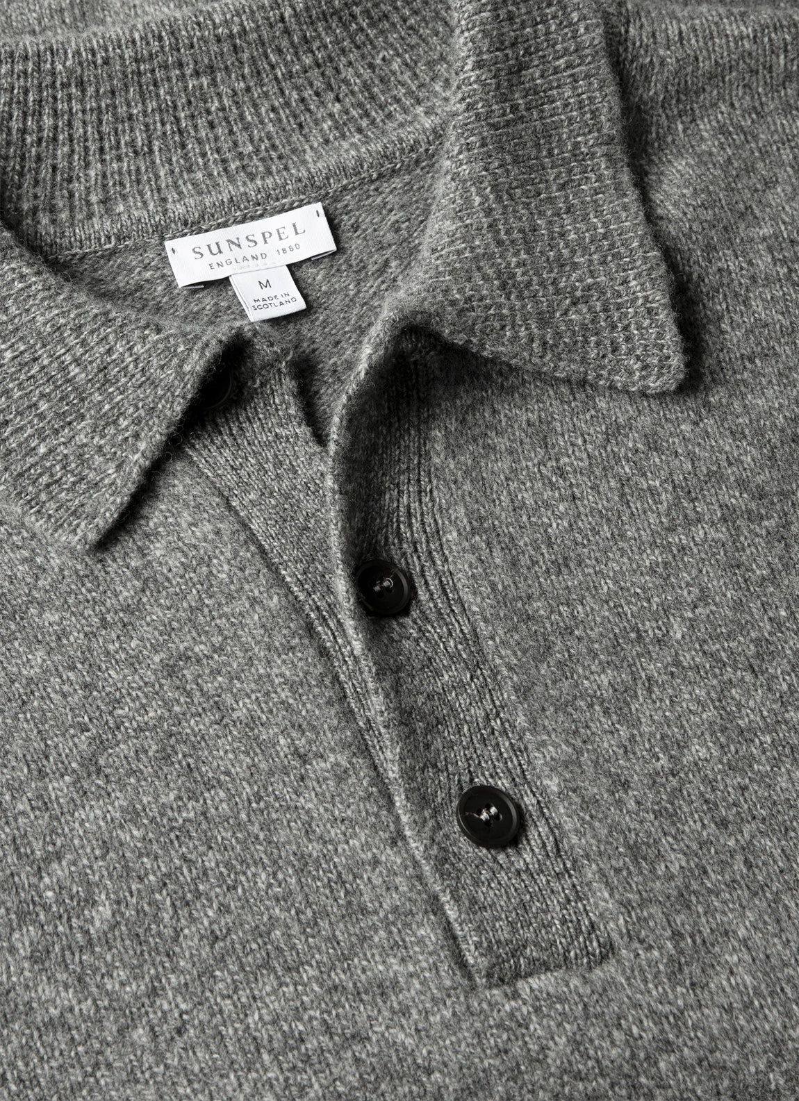 Men's Lambswool Knitted Polo Shirt in Mid Grey Melange