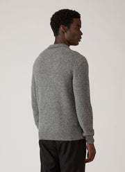 Men's Lambswool Knitted Polo Shirt in Mid Grey Melange