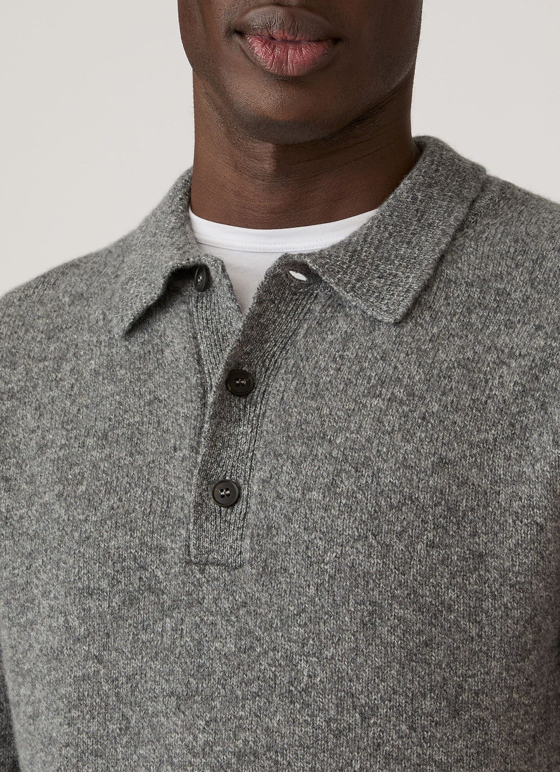 Men's Lambswool Knitted Polo Shirt in Mid Grey Melange