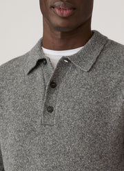 Men's Lambswool Knitted Polo Shirt in Mid Grey Melange