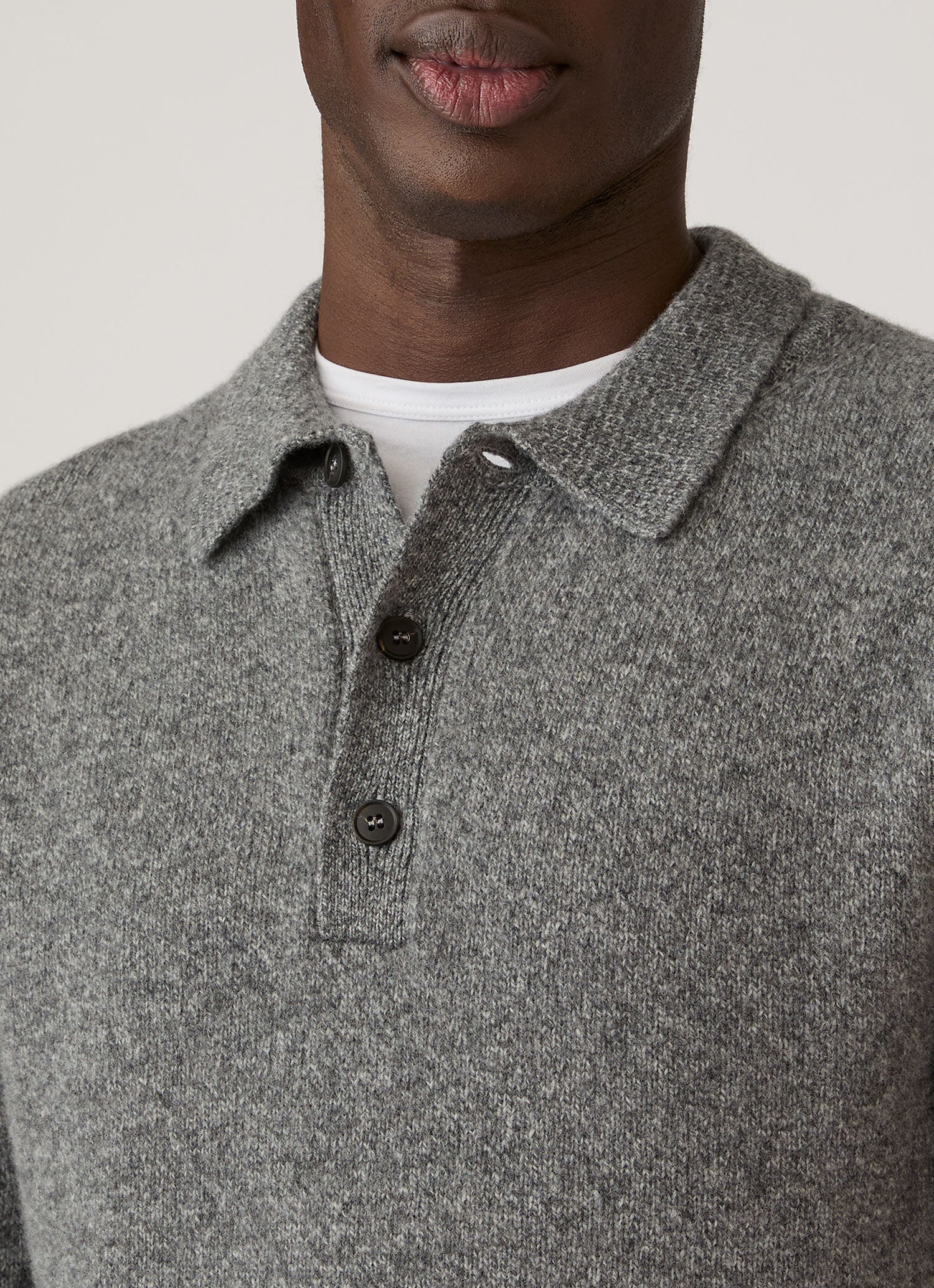 Men's Lambswool Knitted Polo Shirt in Mid Grey Melange